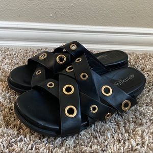 Patrizia black & gold leather slides